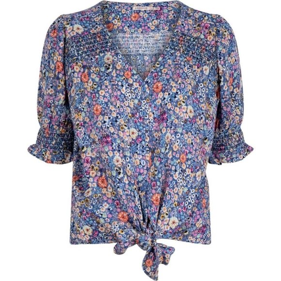 NWT ESQUALO Bohemian Blues Knot Blouse - Picture 7 of 7